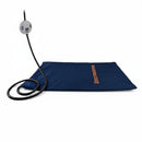 DreammyDoggie chew-resistant blue pet heating pad with a stainless steel cord and digital temperature control display.