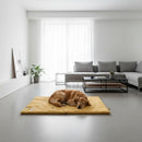 DreammyDoggie gold foldable waterproof dog mat with a golden retriever sleeping on it in a modern living room