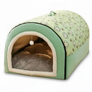 DreammyDoggie green waterproof Oxford cloth dog kennel with a cozy plush interior and cute cartoon pattern.