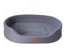 DreammyDoggie grey oval waterproof sofa dog bed with raised edges and a bone-shaped cushion detail