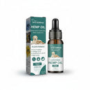DreammyDoggie hemp seed oil drops for dogs and cats in a 30ml amber bottle with dropper and matching product box