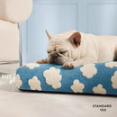 DreammyDoggie large orthopedic dog bed with blue and white cloud pattern, featuring a plush surface and thick foam base.