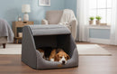 DreammyDoggie large grey enclosed dog kennel with a beagle sleeping inside, featuring a removable washable cover.