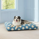 DreammyDoggie large orthopedic dog bed with blue and white flower pattern, featuring plush fabric and anti-slip base.