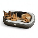 DreammyDoggie 3D memory foam dog bed with a German Shepherd resting on the cushioned grey and white surface