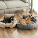 DreammyDoggie 3-in-1 multifunction dog sofa beds in beige and gray, featuring plush cushions for small dog breeds.