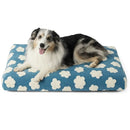 DreammyDoggie large orthopedic dog bed with a blue and white flower pattern, featuring a plush velvet surface.