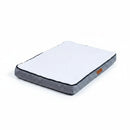 DreammyDoggie orthopedic memory foam dog bed with a white plush top and grey fabric sides on a white background