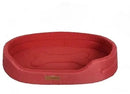 DreammyDoggie red waterproof sofa dog bed with raised edges and bone-shaped center cushion for comfortable pet rest.