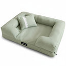 DreammyDoggie sage green sofa dog bed with a small matching cushion featuring white lace trim for small to medium dogs